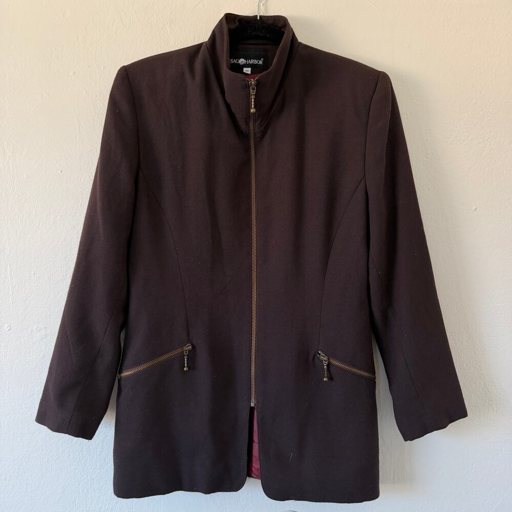 Vintage Sag Harbor cowl neck brown zip up jacket